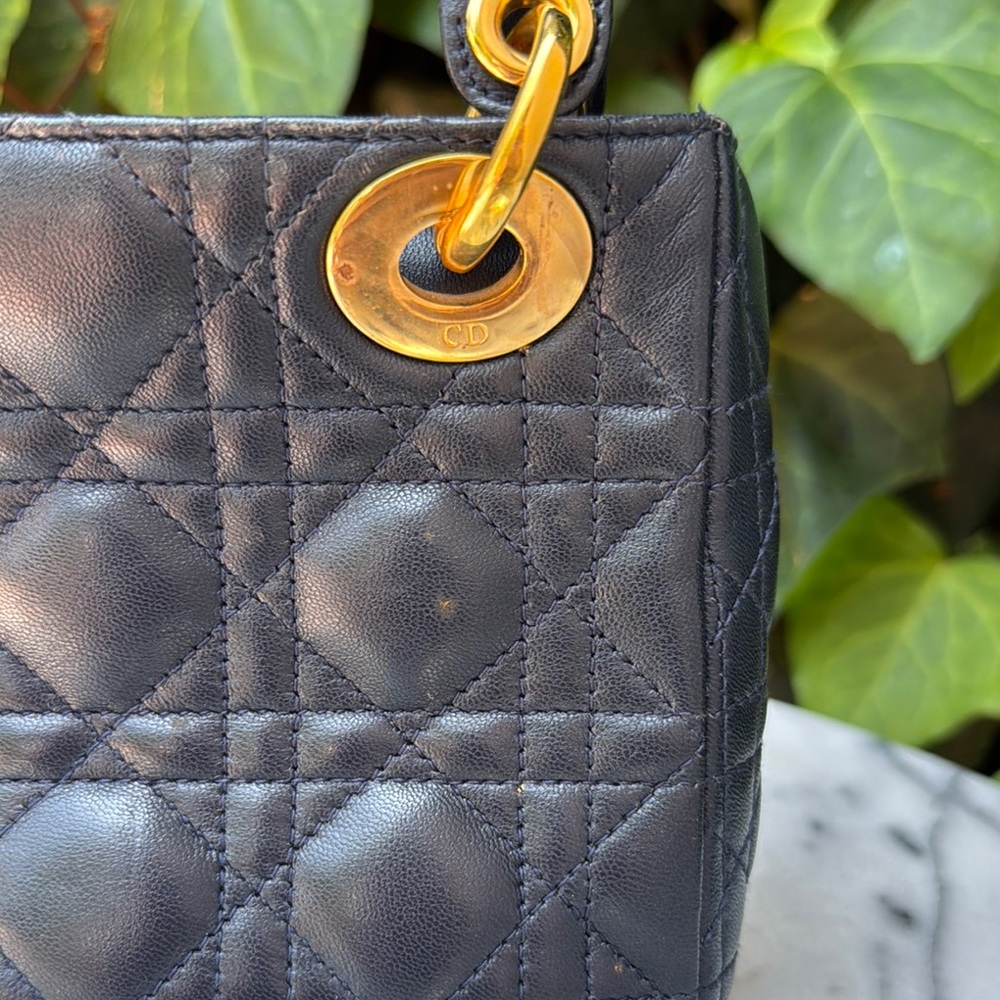 Vintage Dior Navy with Gold Hardware Satchel with Iconic Quilting - Picture 4 of 11